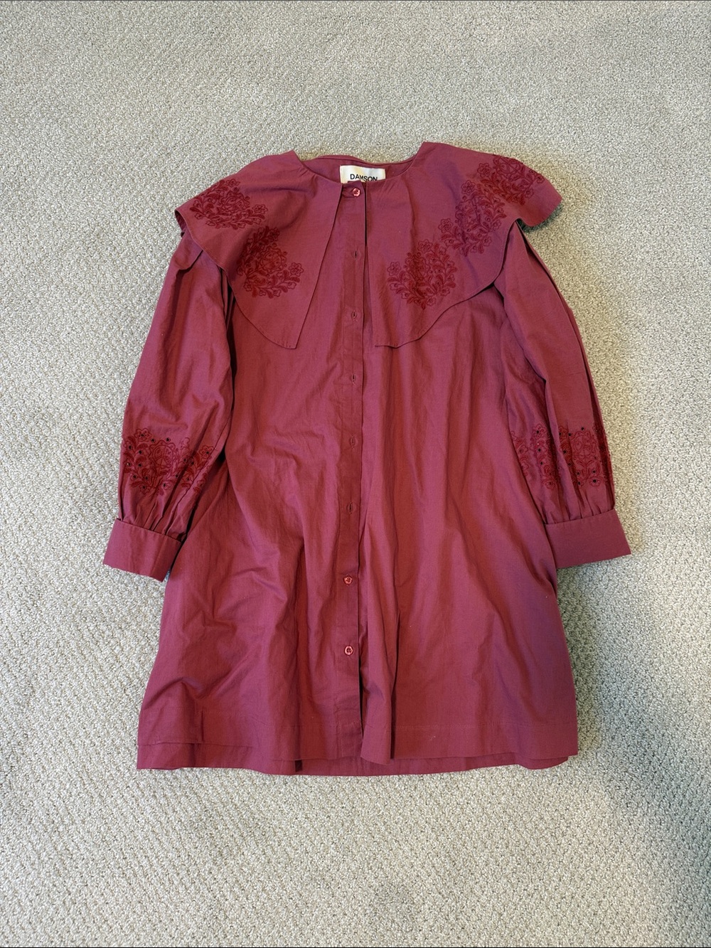Unknown Brand Burgundy Embroidered Button-Front Dress